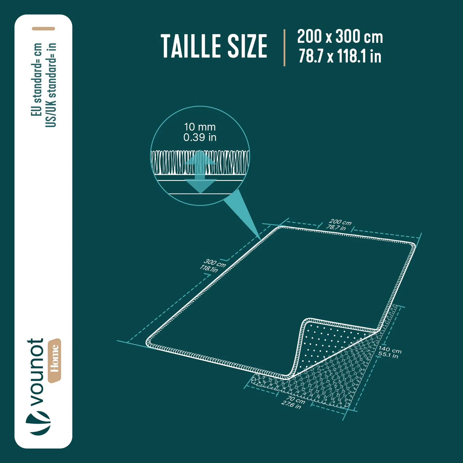 Vounot tappeto salotto 200x300 crema pelo raso antiscivolo