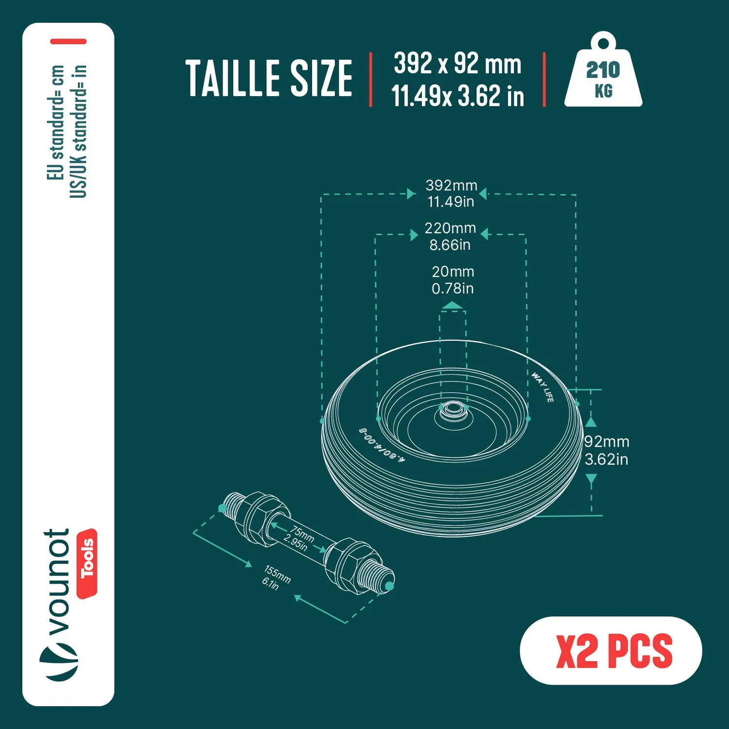 VOUNOT Ruota Piena Carriola 4.80/4.00-8 Gialla 20mm 2 Pezzi