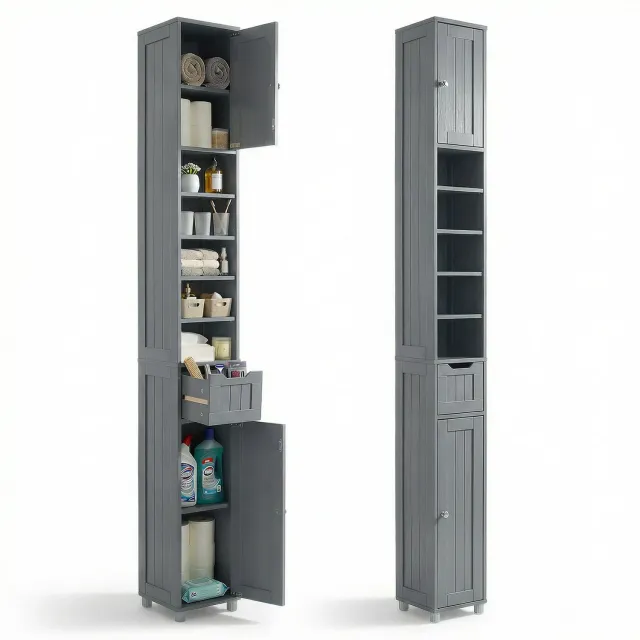 Vounot Mobile Colonna Bagno 20x20x180 cm Grigio MDF