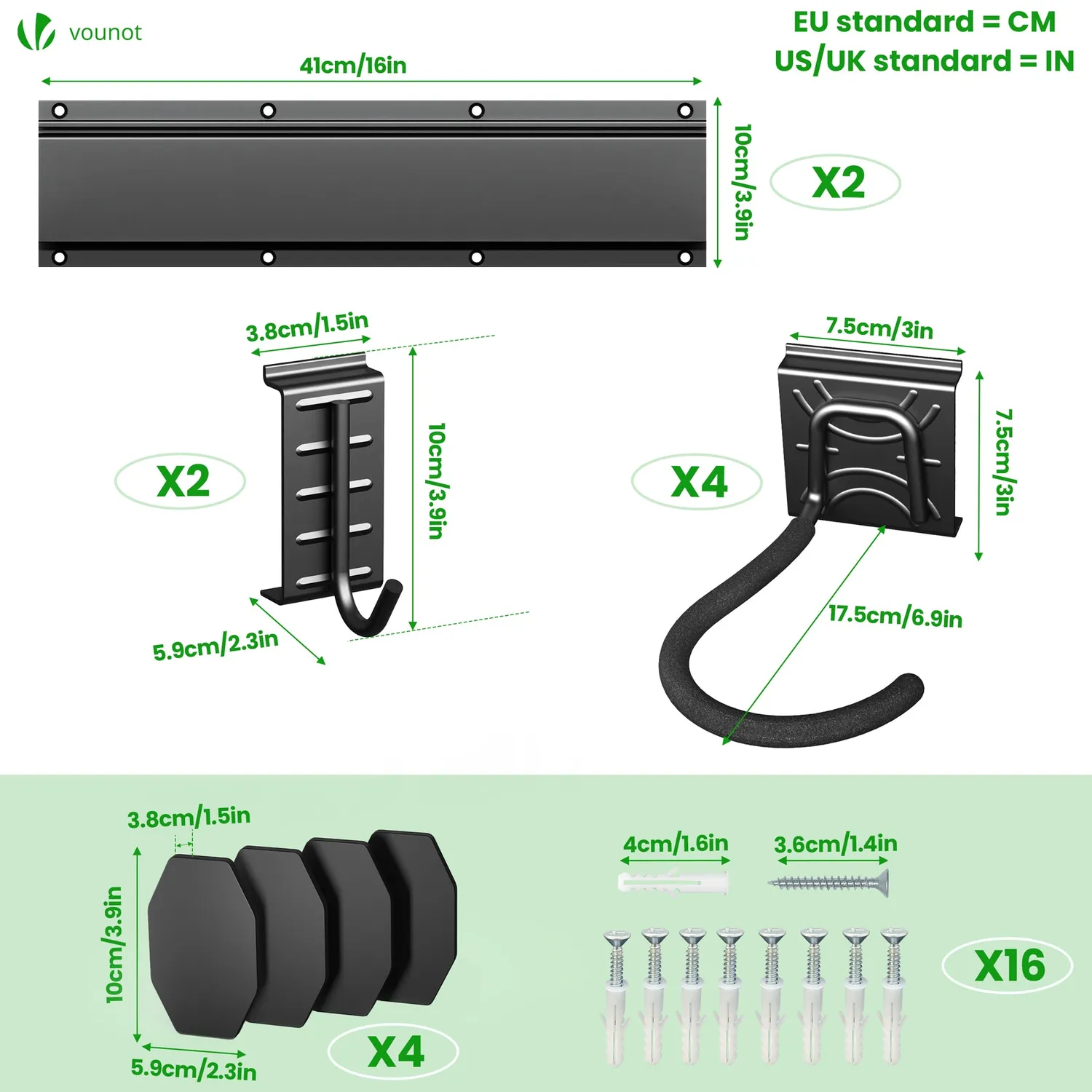 Vounot Supporto Muro Portabici 4 Bici Nero 150 kg