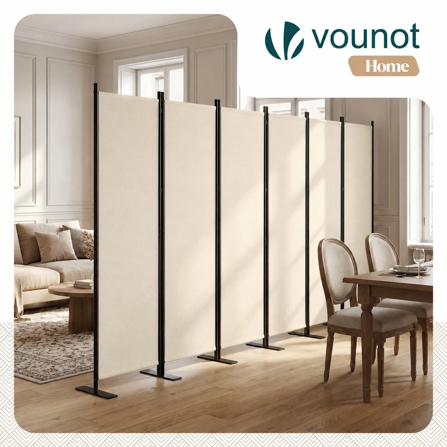 Vounot Paravento 6 Pannelli 340cm Beige Pieghevole