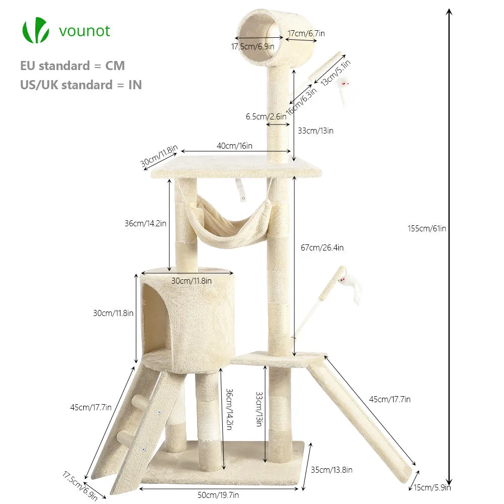 Vounot Albero Tiragraffi Gatto 154 cm Beige con Cuccia