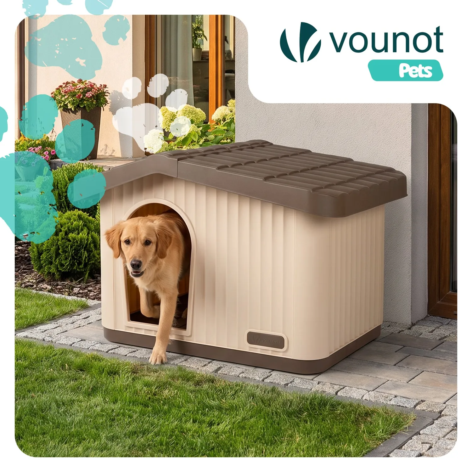Vounot cuccia cane gatto 75x63x51cm beige plastica