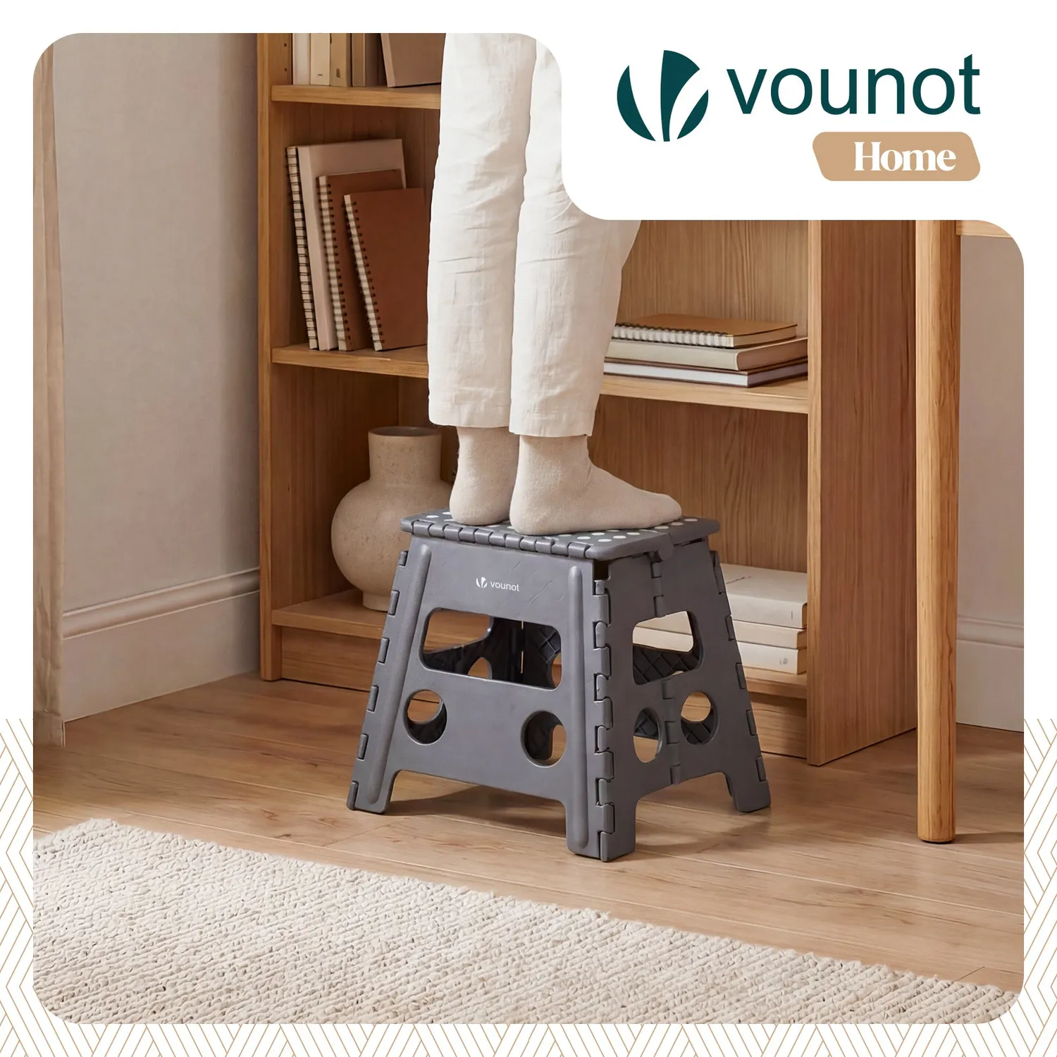 Vounot sgabello pieghevole plastica grigio 37x30x32,5 cm