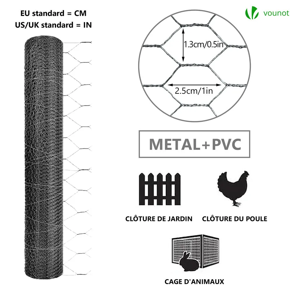 VOUNOT Rete metallica esagonale 13 mm 1x50 m grigia PVC
