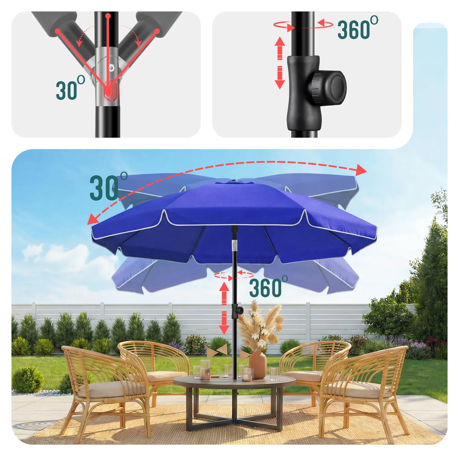 Vounot ombrellone giardino 2 m blu inclinabile con ancoraggio
