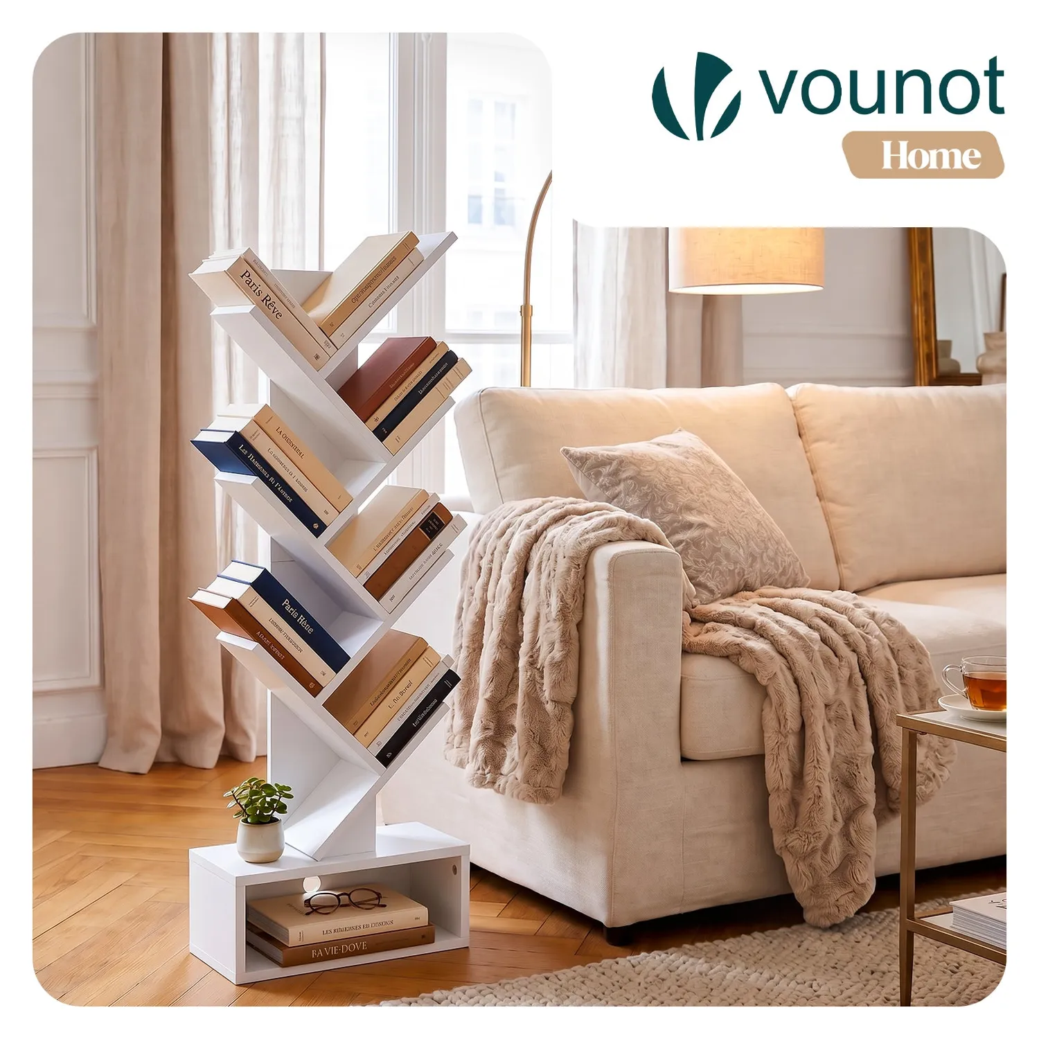 Vounot libreria albero 38x19x113 cm bianca 6 ripiani
