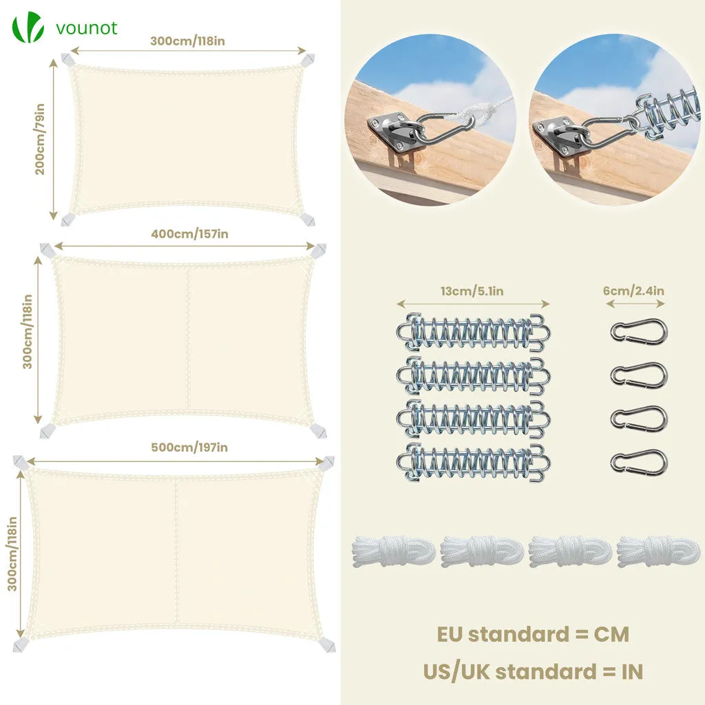 VOUNOT Vela Ombreggiante Rettangolare 3x2 m Beige Impermeabile