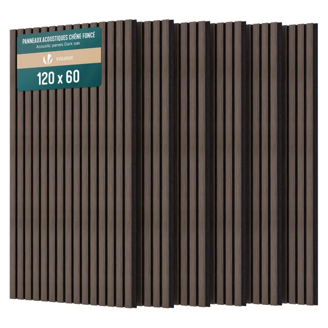 VOUNOT Pannelli Acustici Listelli Legno 120x60 Rovere Scuro 6 Pezzi