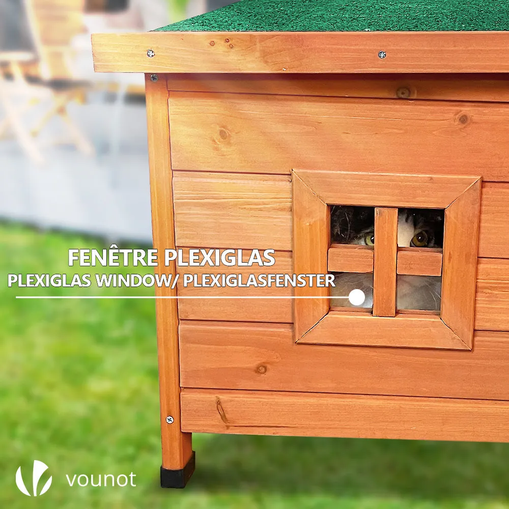Vounot casetta gatto legno 57x45x43 cm tetto bituminoso esterno