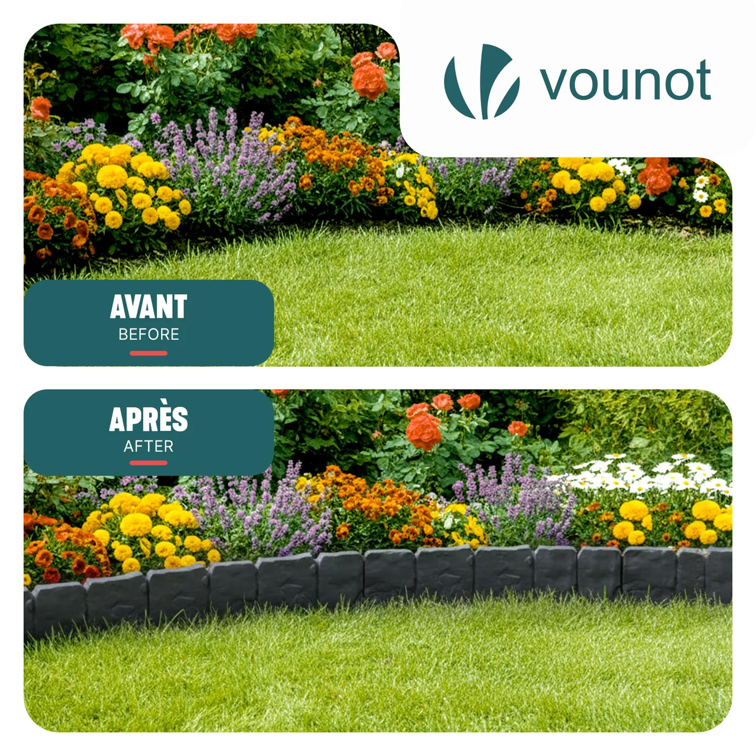 Vounot bordo giardino plastica effetto pietra 20 m grigio