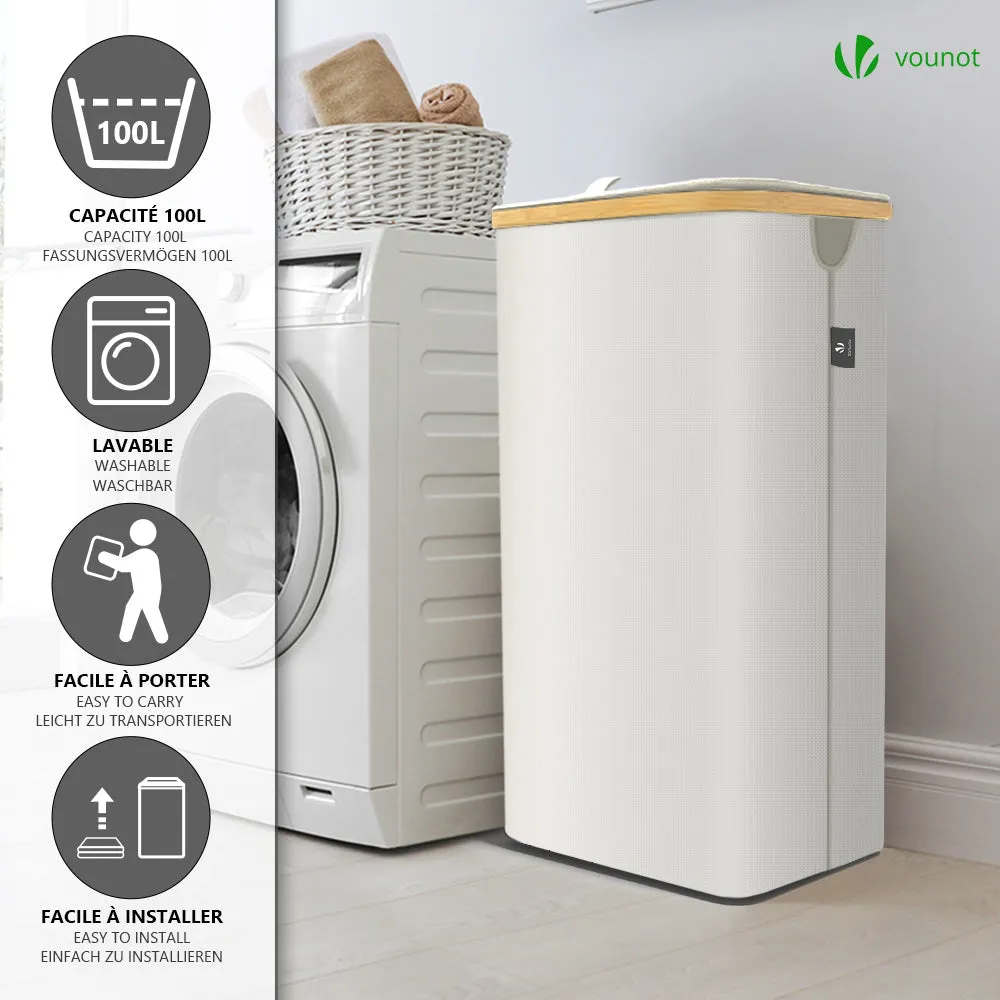 Vounot cesto portabiancheria pieghevole 100 L beige bambù