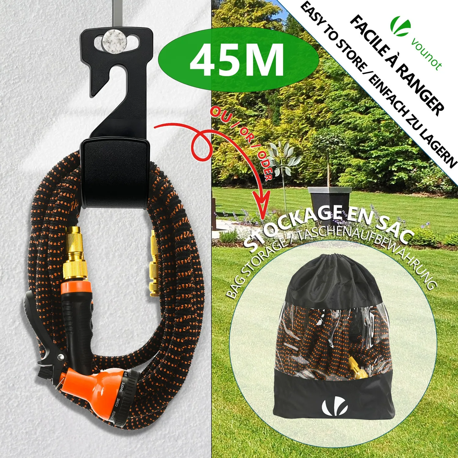 Vounot Tubo Giardino Estensibile 45m Arancione Accessori