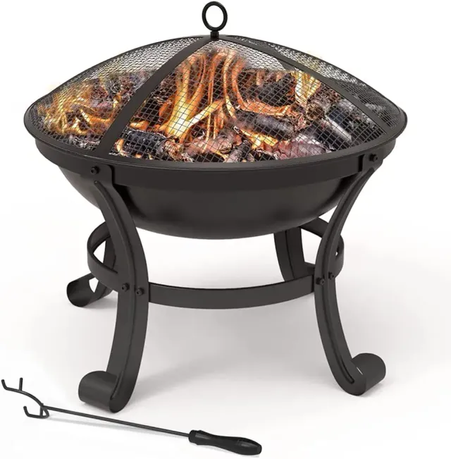 Vounot braciere esterno in acciaio nero con coperchio 55 cm