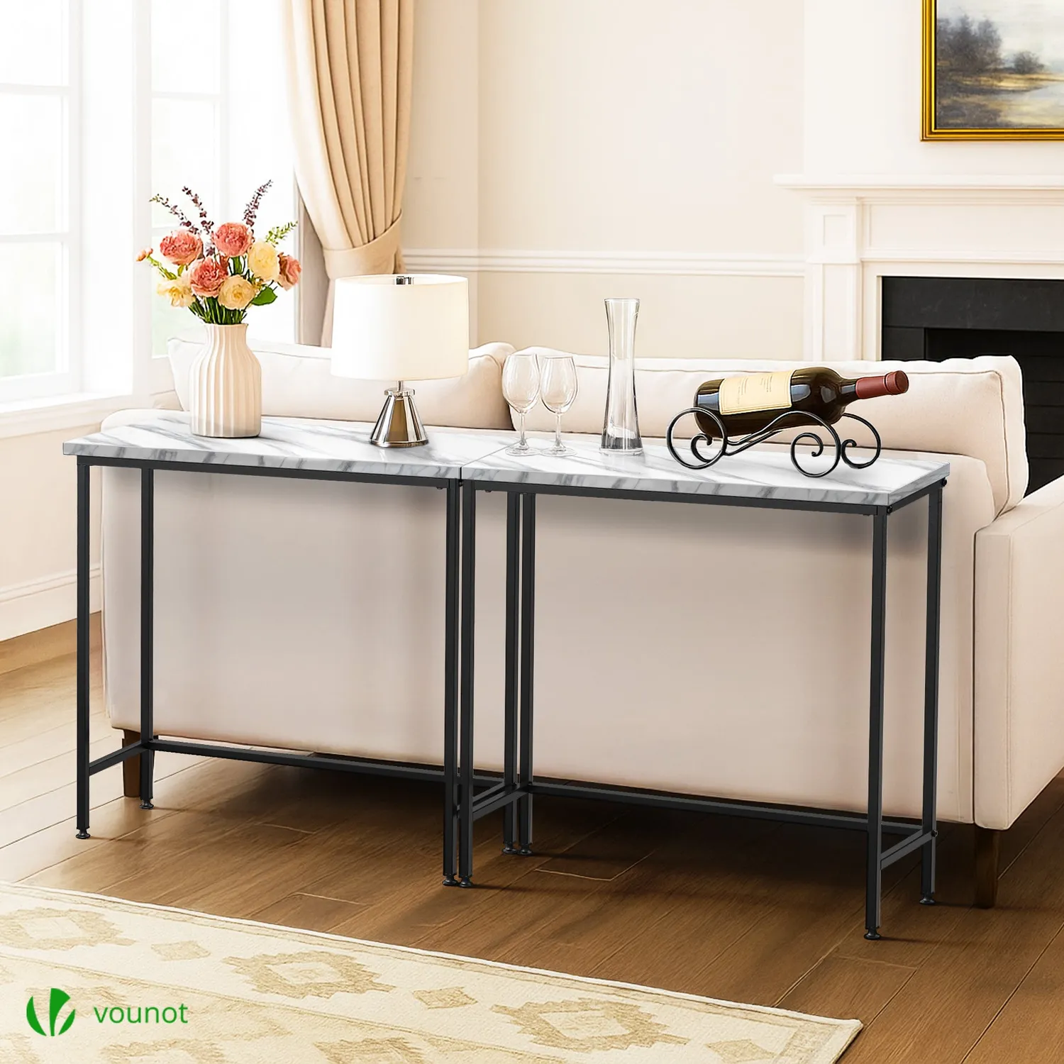 VOUNOT Consolle ingresso industriale 75x24 cm bianca metallo MDF