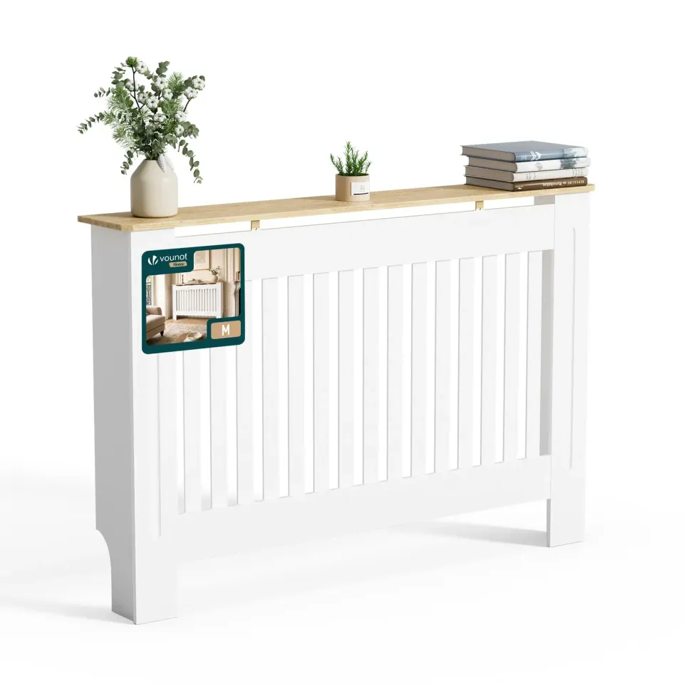 VOUNOT Copricalorifero Bianco Rovere 111x19x82 cm Mensola