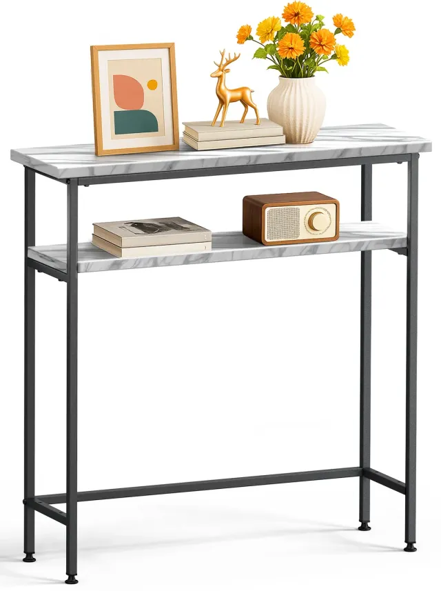 VOUNOT consolle ingresso 80x24x80 cm Bianca 2 ripiani