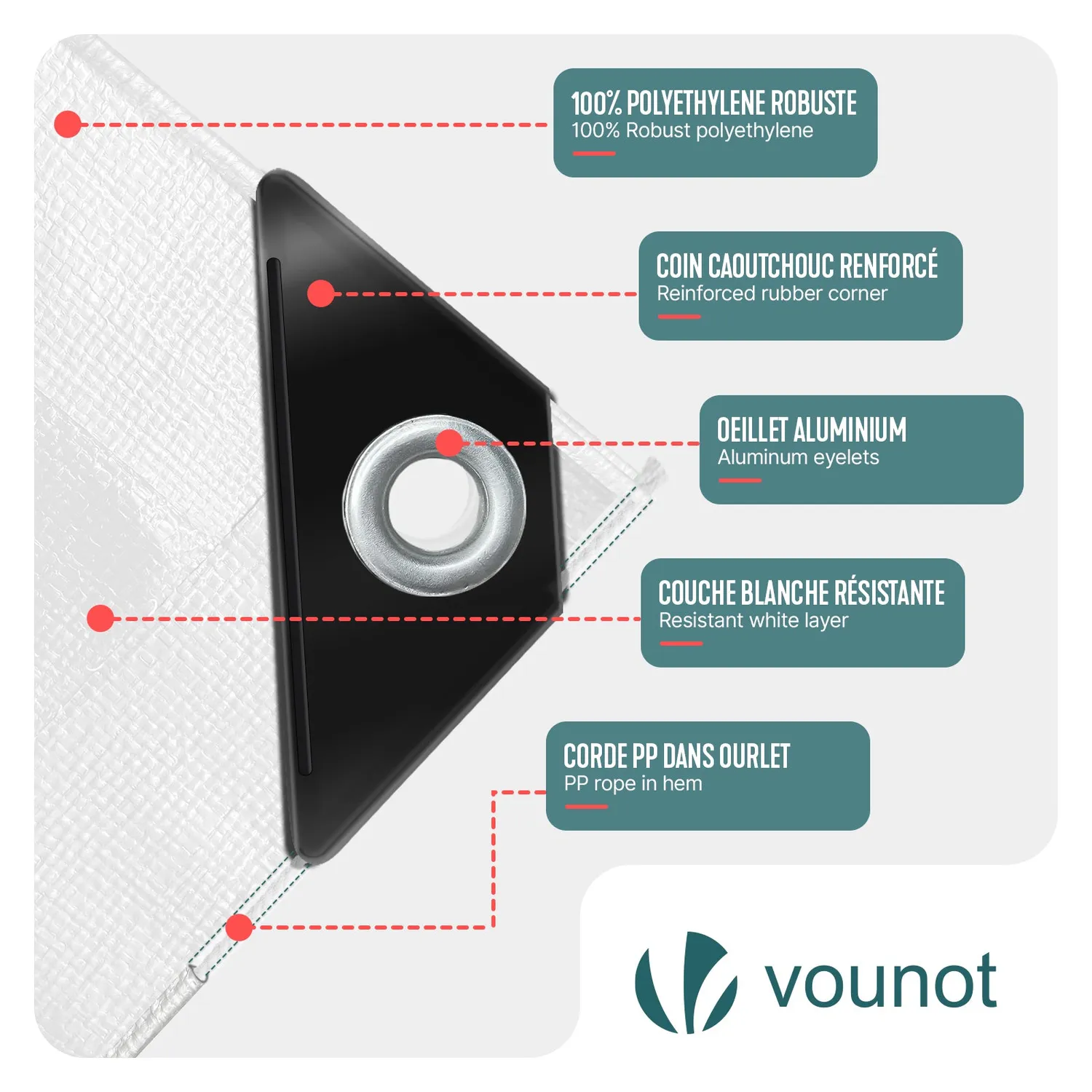 VOUNOT Telo Protezione Impermeabile 180g 3x5m Bianco