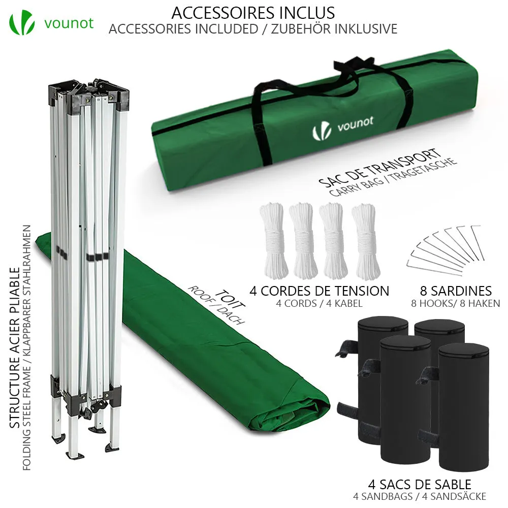 Vounot Gazebo Pieghevole 3x3m Verde con Borsa Impermeabile