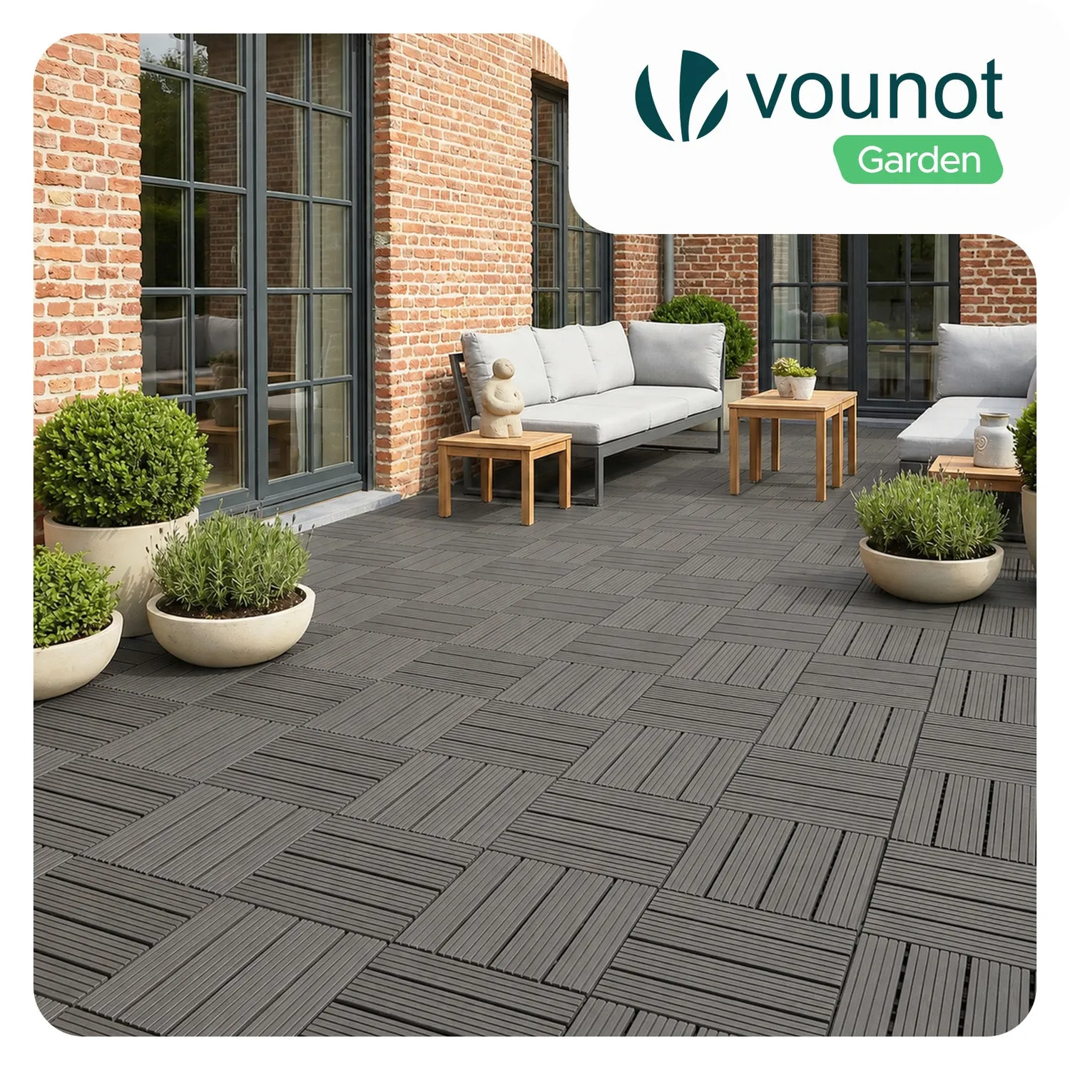 Vounot piastrelle terrazza 30x30 grigio 16 pezzi composito