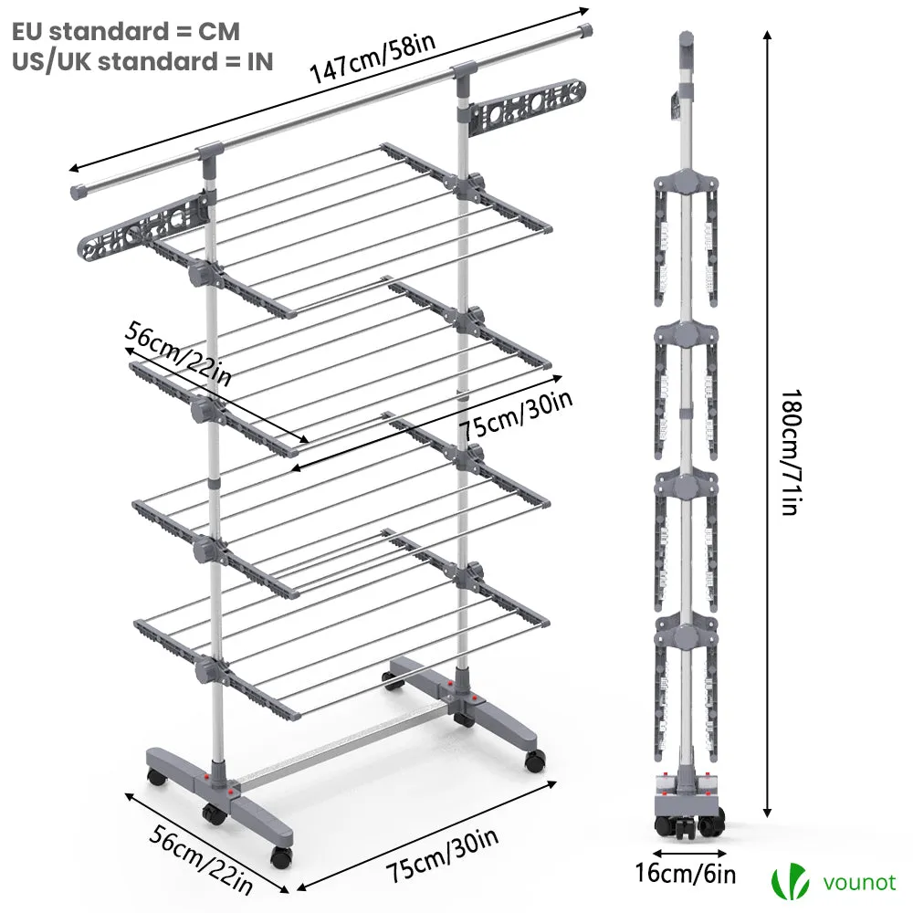 VOUNOT Stendibiancheria Torre 4 Livelli Inox 27 m con Ruote