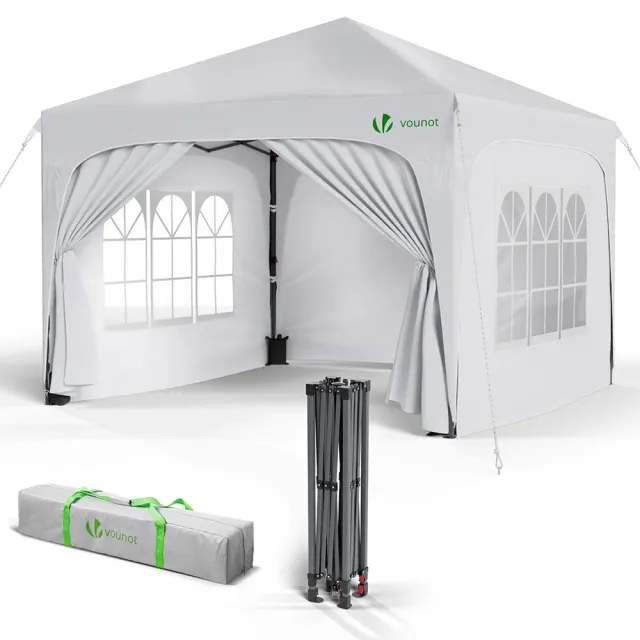 Vounot Gazebo Pieghevole 3x3m Bianco con Pareti e Finestre