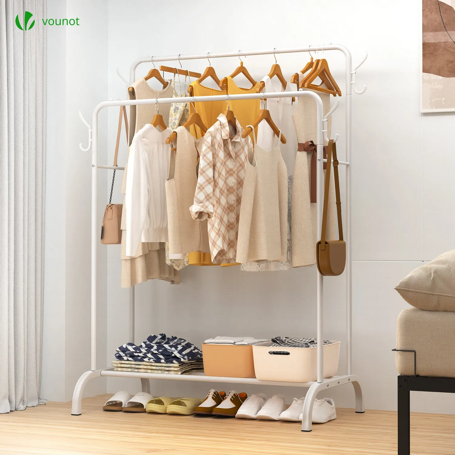 VOUNOT Appendiabiti Doppio Metallo Bianco 108x58x146 cm