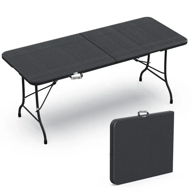 VOUNOT Tavolo Pieghevole Camping 180 cm Nero HDPE Rattan