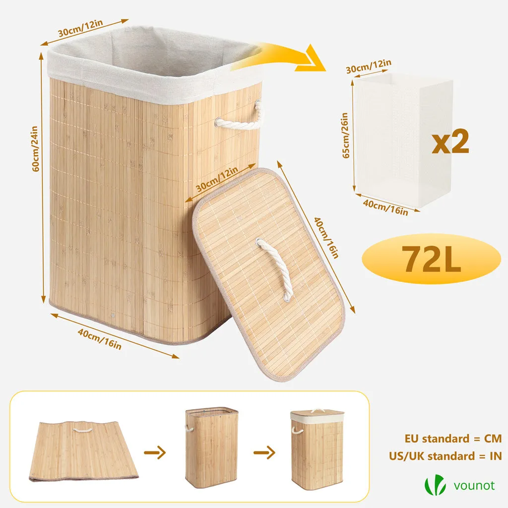 VOUNOT Cesto Biancheria Bambù 72L con Coperchio