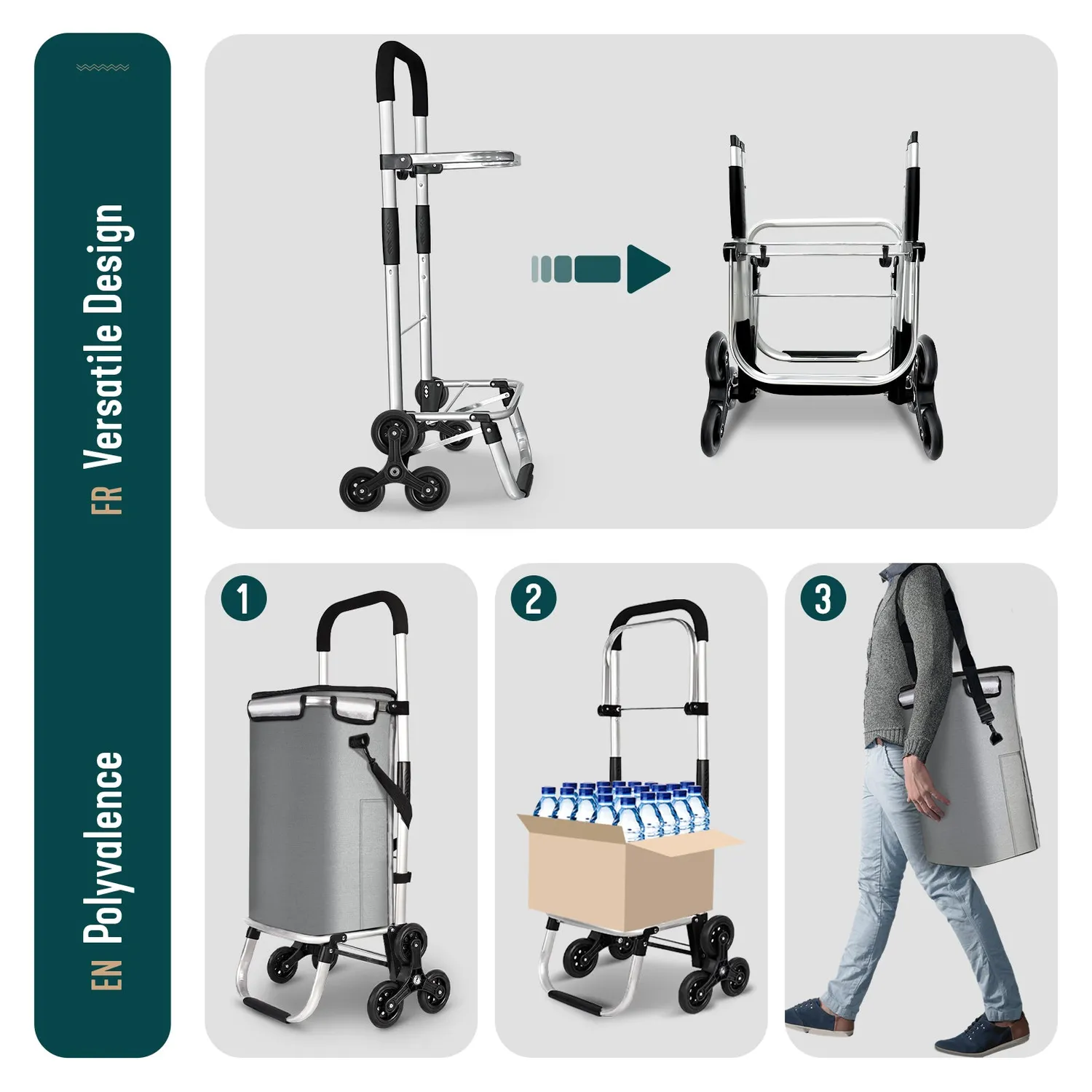 Vounot carrello spesa saliscale isotermico 58L grigio