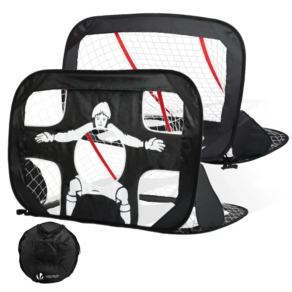 VOUNOT porte calcio pop-up 120x80 cm set 2 pezzi nere