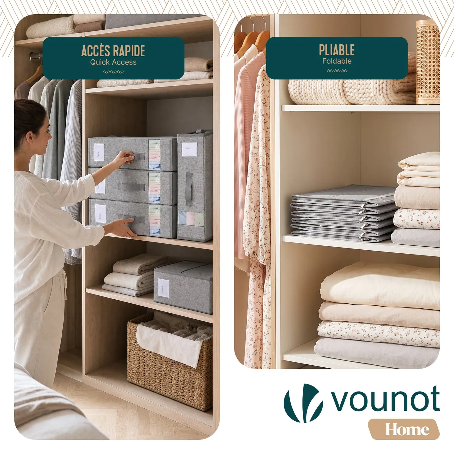 Vounot Organizer Biancheria Contenitore 6 Pezzi Grigio 38,5x33x12 Traspirante