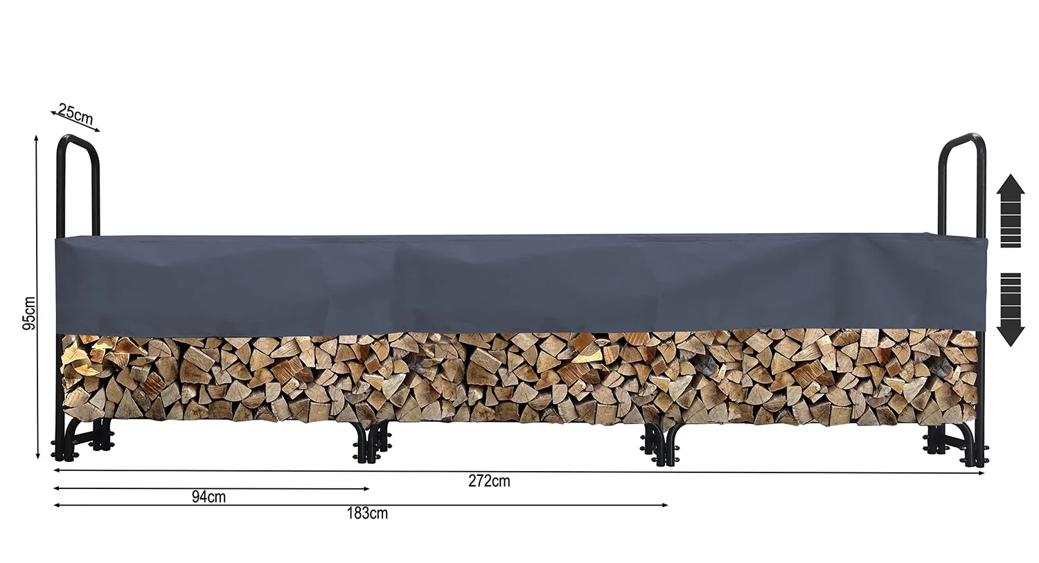 Quick Star scaffale legna metallo 272x25x95 cm con copertura